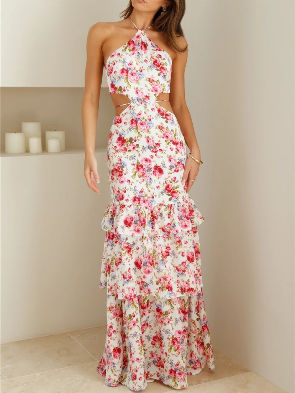 HELLO MOLLY PURE SERENITY HALTER MAXI DRESS PINK